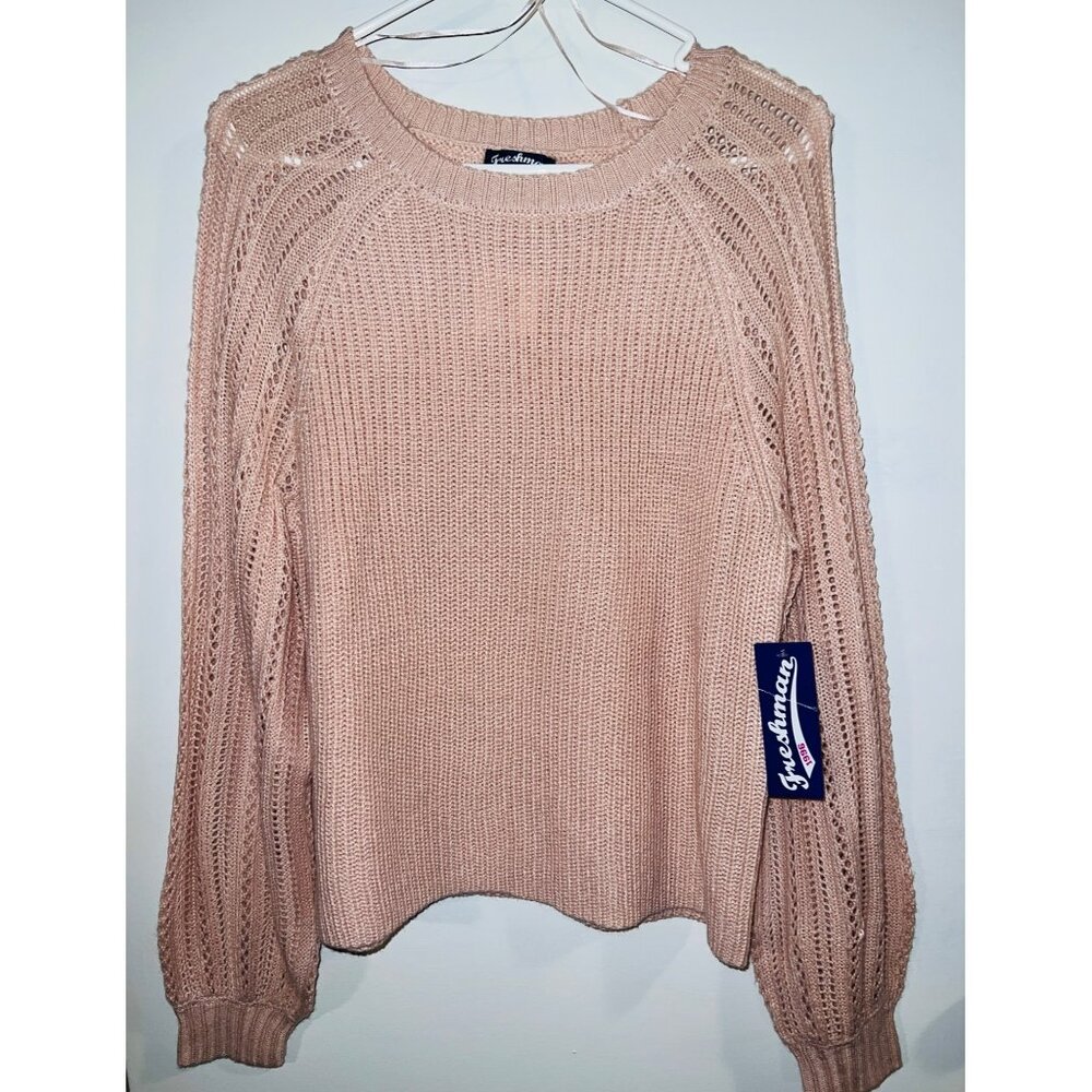 Freshman 1996 Pink Knit Sweater Womens Large Long Sleeve L(29in) Width(7in)